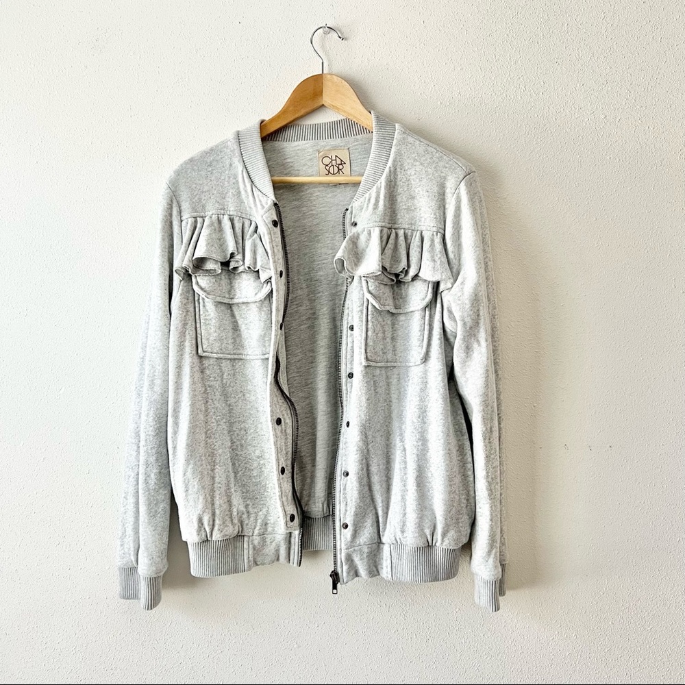 Chaser Ruffle Bomber Jacket zip up sweatshirt